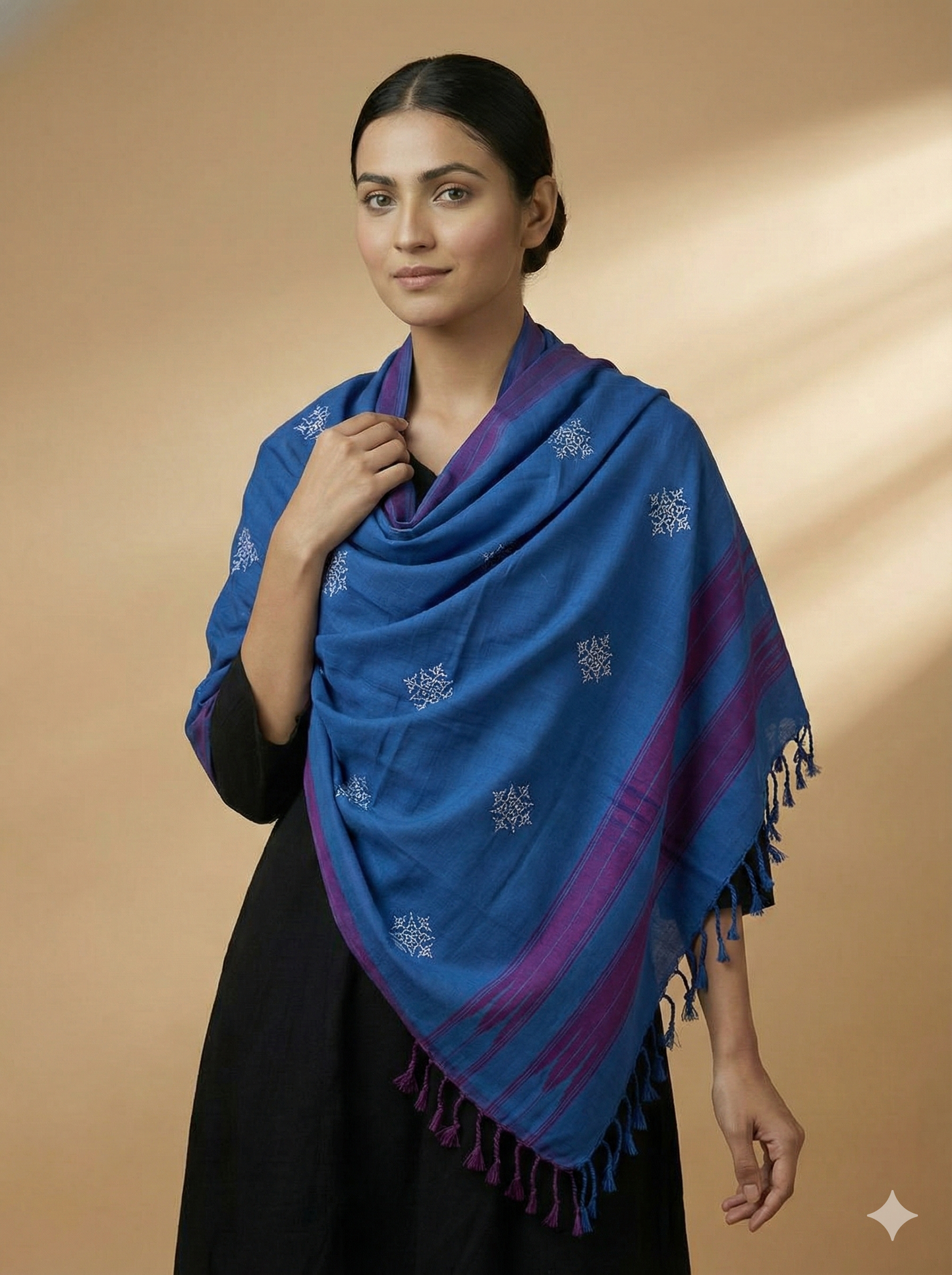Blue Ilkal Cotton Silk w. Kasuti Stole