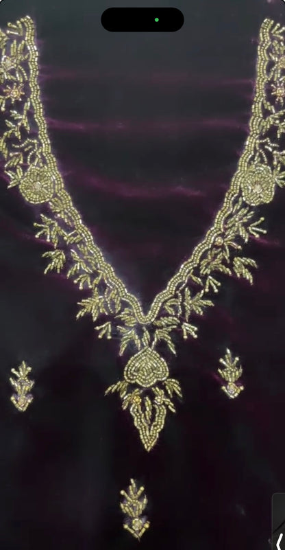 Velvet silk  hand embroidered 2 pc unstitched suits