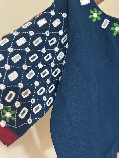 BLUE KUTCH MIRROR WORK KALA COTTON BLOUSE