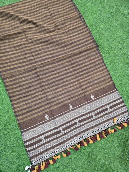 Kutch Bhujodi Weaving Handloom Organic Kala Cotton Stole with Tassels