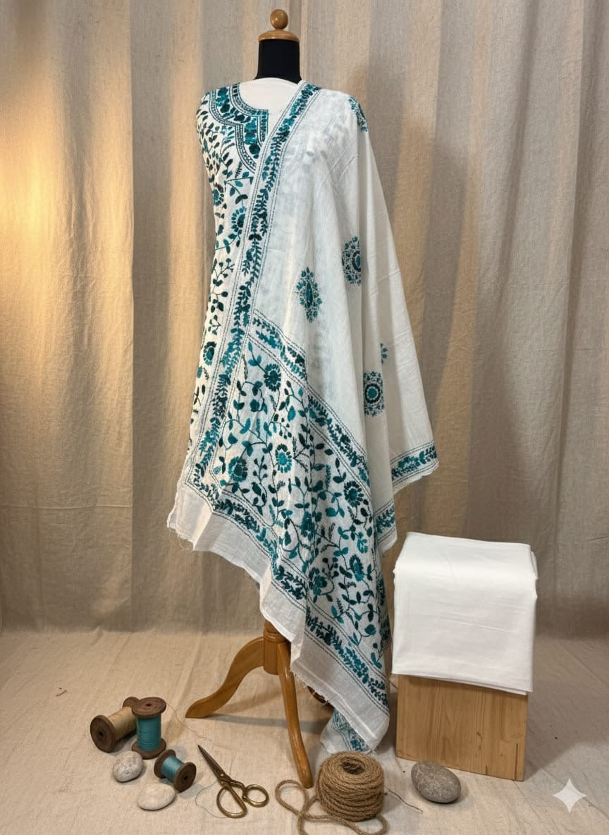 HAND EMBROIDERY COTTON 3PC UNSTITCHED DRESS MATERIAL 12