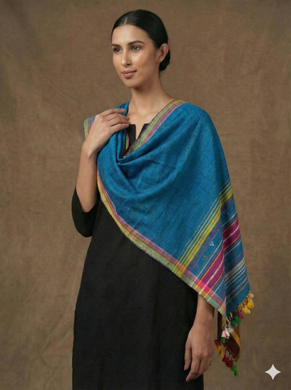 Handwoven woollen  pure tussar and wool kutch weaving stole