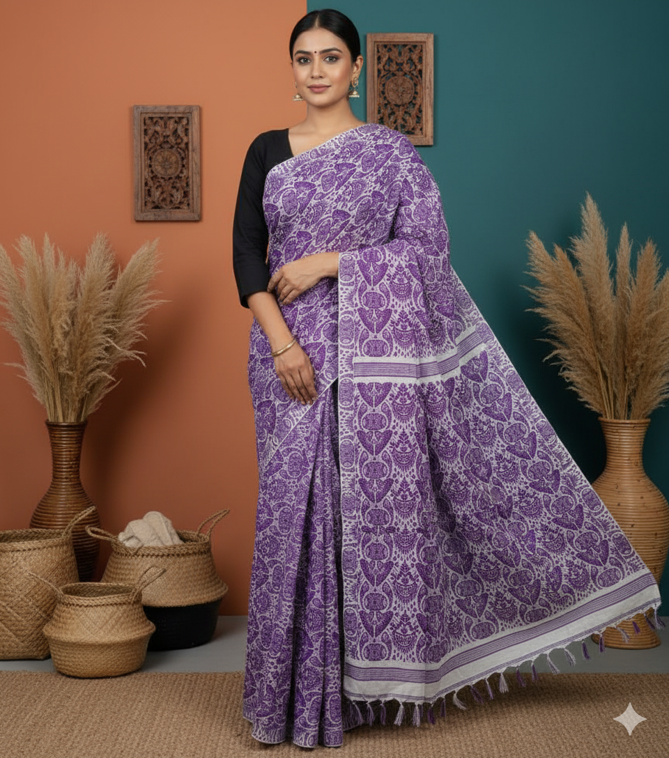 Handwoven handloom cotton Gamusa saree from Assam