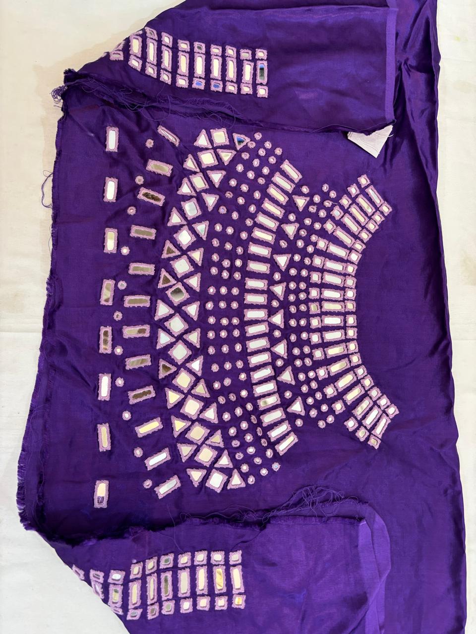 HAND EMBROIDERY KUTCH MIRROR WORK MASHRU SILK BLOUSE PIECE