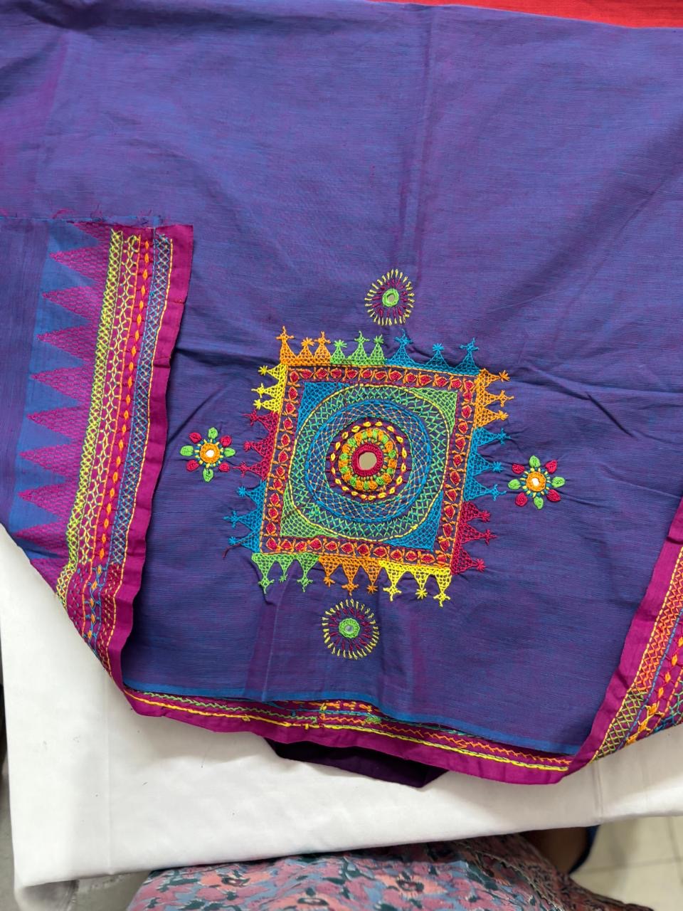 Blue -LAMBANI EMBROIDERY HANDSPUN COTTON BLOUSE PIECE 07