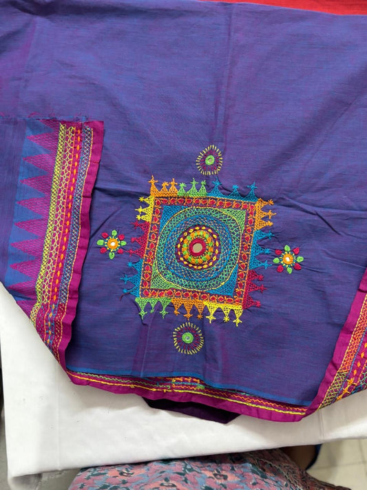 Blue -LAMBANI EMBROIDERY HANDSPUN COTTON BLOUSE PIECE 07