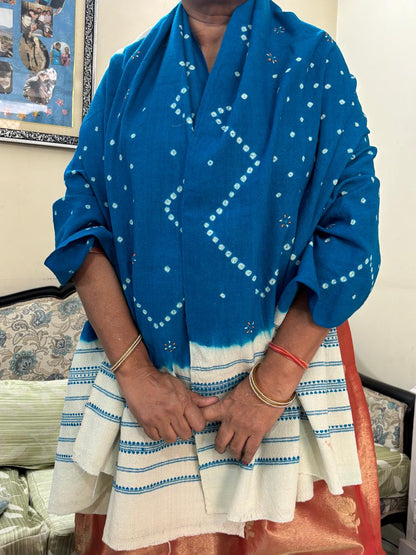 MERINO KUTCH  HAND BANDHINI WOOLLEN SHAWL DUAL  TONE