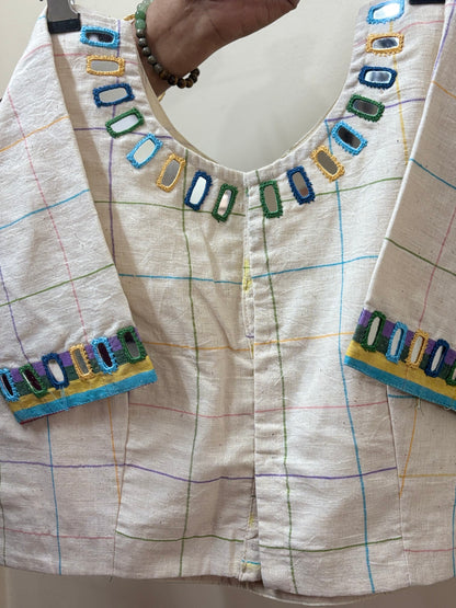 Off white KUTCH MIRROR WORK KALA COTTON BLOUSE