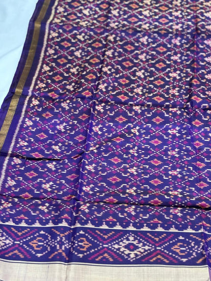 Purple handloom pure mulberry silk  Patola dupatta with hathi motif