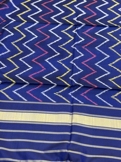 Blue handloom pure mulberry silk  Patola dupatta with geometrical pattern