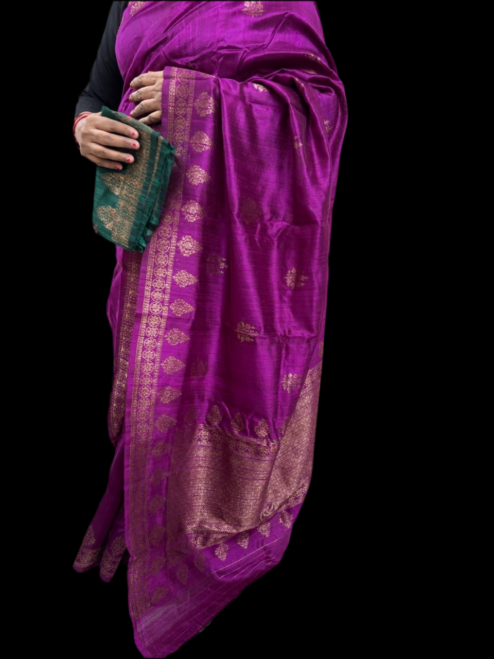 Pure raw  silk Benarsi wine saree