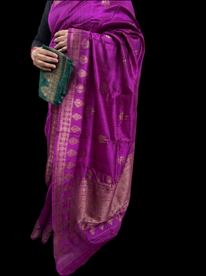 Pure raw  silk Benarsi wine saree