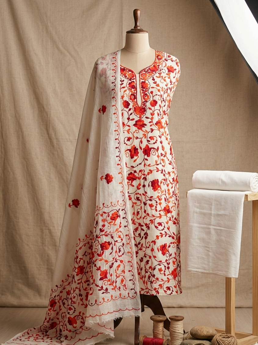 HAND EMBROIDERY COTTON 3PC UNSTITCHED DRESS MATERIAL 12