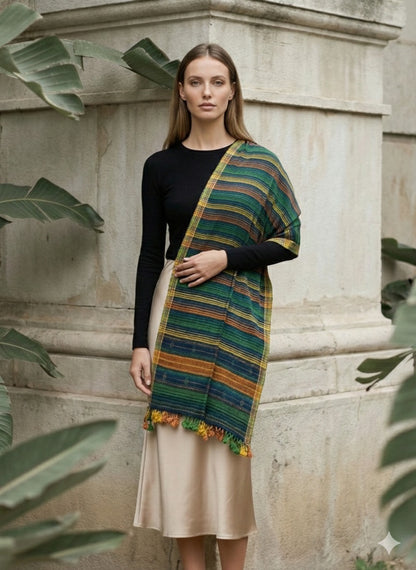 Handwoven woollen  pure tussar and wool kutch weaving stole