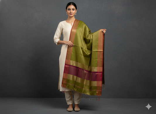 Handwoven tissue Maheshwari dupatta