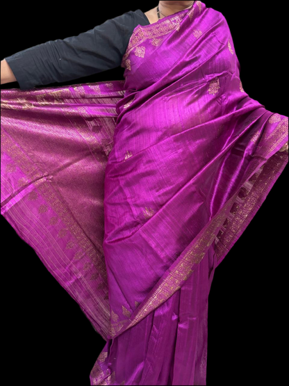 Pure raw  silk Benarsi wine saree