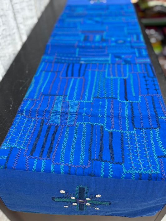 Lambani hand embroidered table runner - length 47 inches * 12.5inches wide Blue