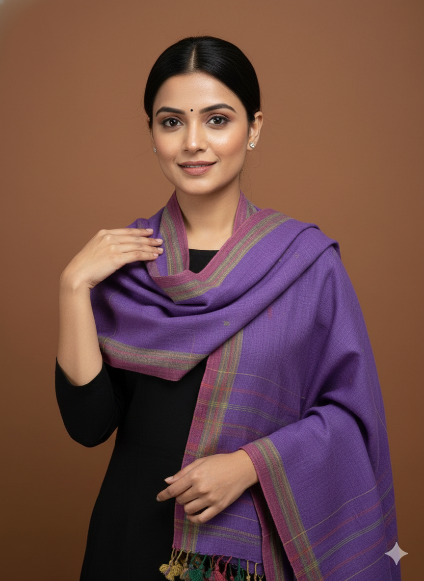 Kutch Weaving Handloom Organic Kala Cotton Stole with tassels