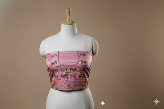 AHIR HAND EMBROIDERY KUTCH MIRROR WORK MASHRU SILK BLOUSE PIECE