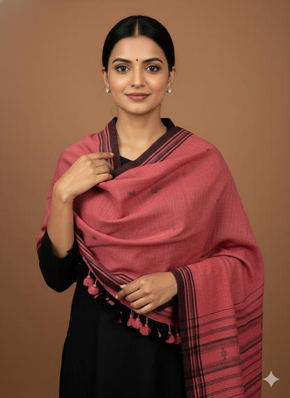 Kutch Weaving Handloom Organic Kala Cotton Stole with tassels