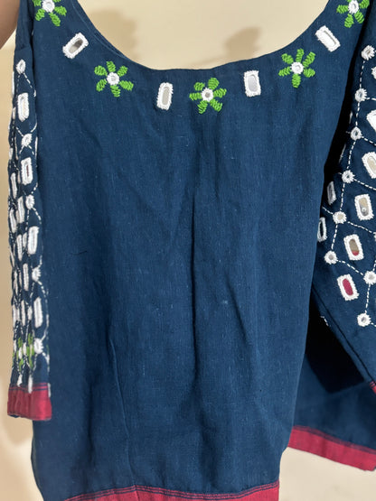 BLUE KUTCH MIRROR WORK KALA COTTON BLOUSE