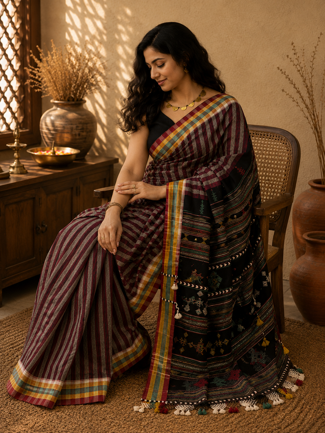 ORGANIC KALA COTTON BHUJODI HANDLOOM SAREE