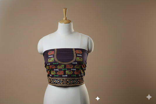 AHIR HAND EMBROIDERY KUTCH MIRROR WORK MASHRU SILK BLOUSE PIECE