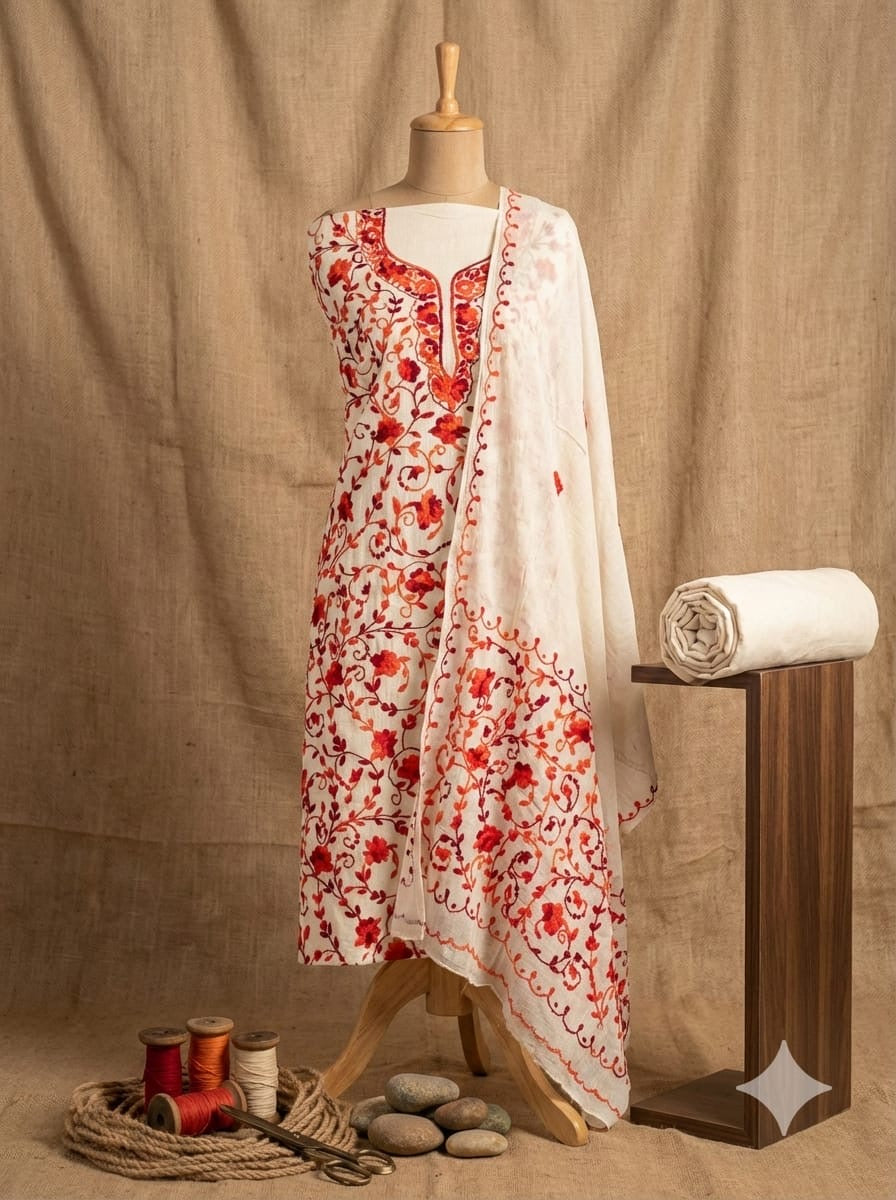 HAND EMBROIDERY COTTON 3PC UNSTITCHED DRESS MATERIAL 12