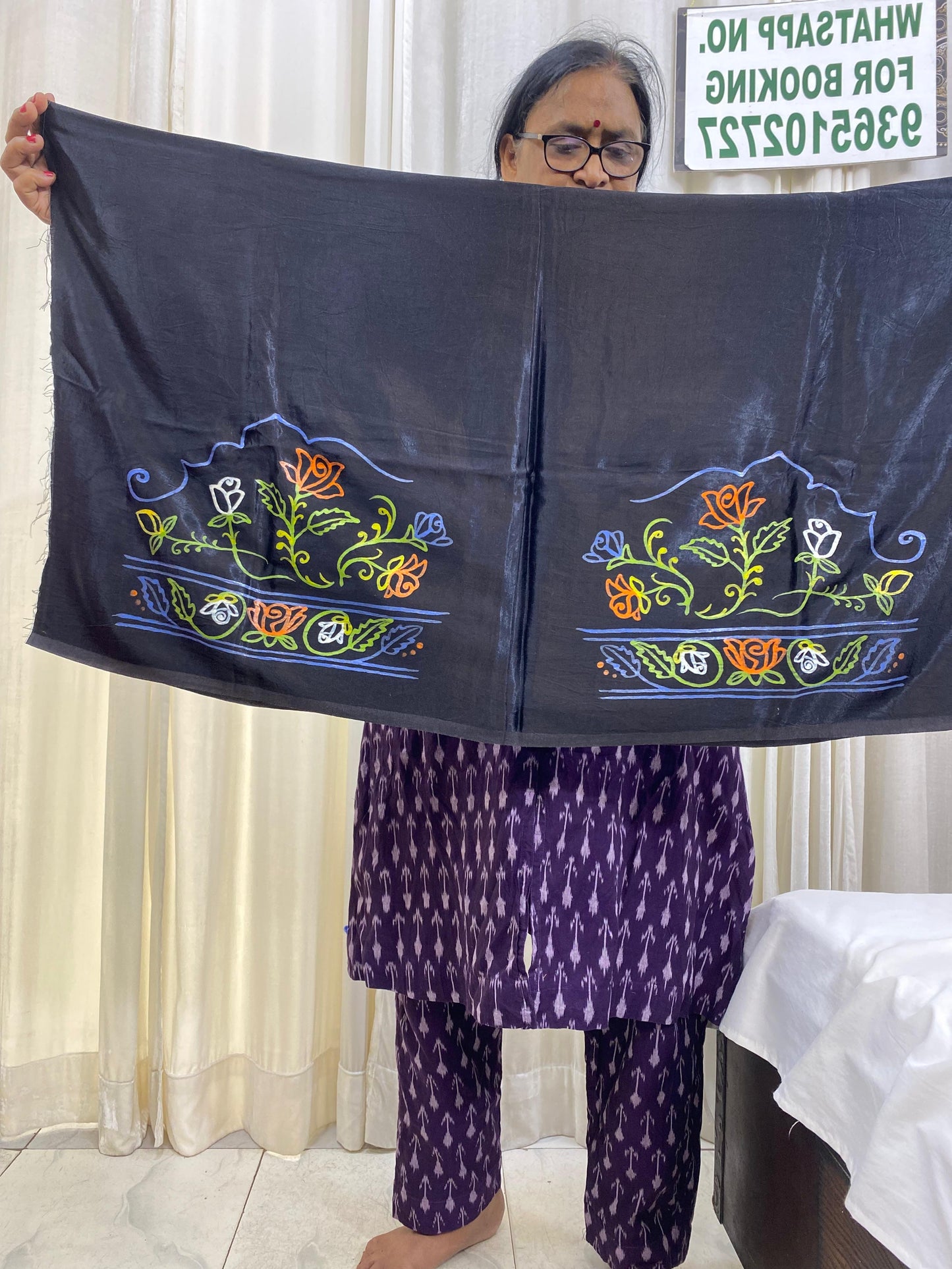 Rogan art Mashru blouse piece deep blue