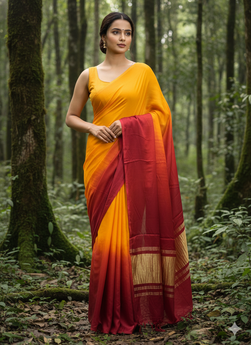 Dual tone modal silk saree with lagdi