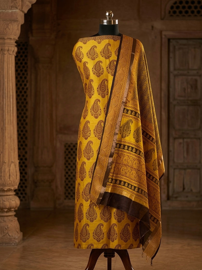 3pc Maheshwari Silk Bagh handblock Dress Material