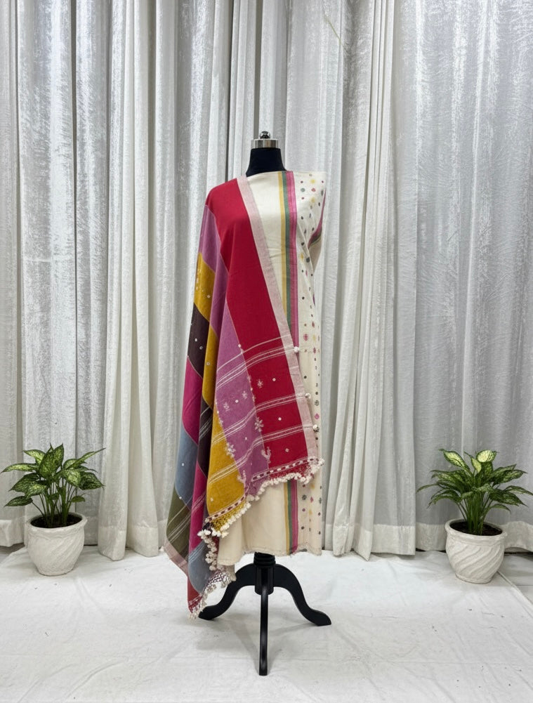 3PC ORGANIC KALA COTTON PURE HANDLOOM FULL WORK  SUIT MATERIAL SET