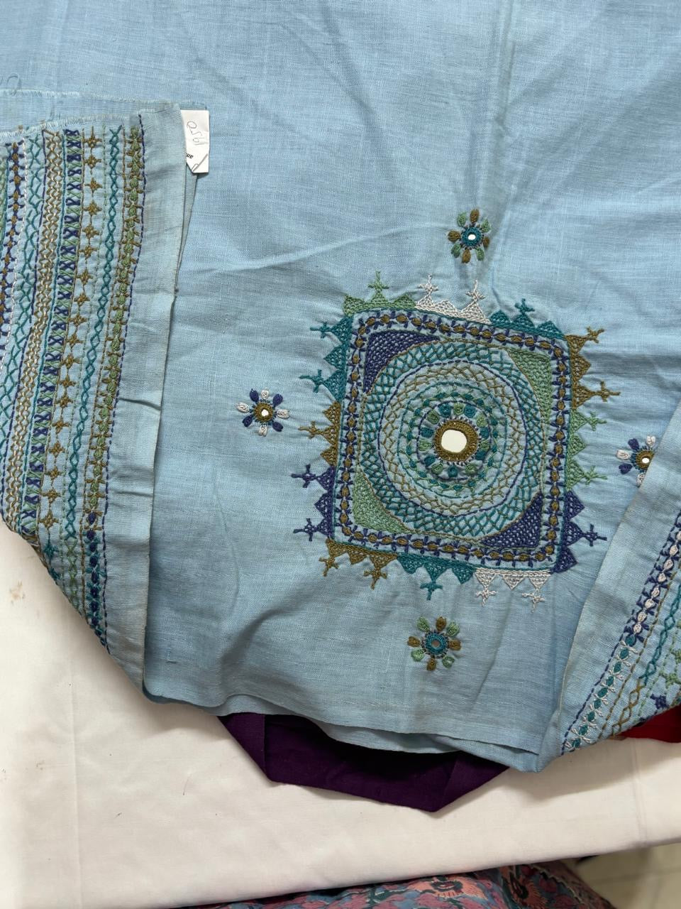Sky blue -LAMBANI EMBROIDERY HANDSPUN COTTON BLOUSE PIECE 03