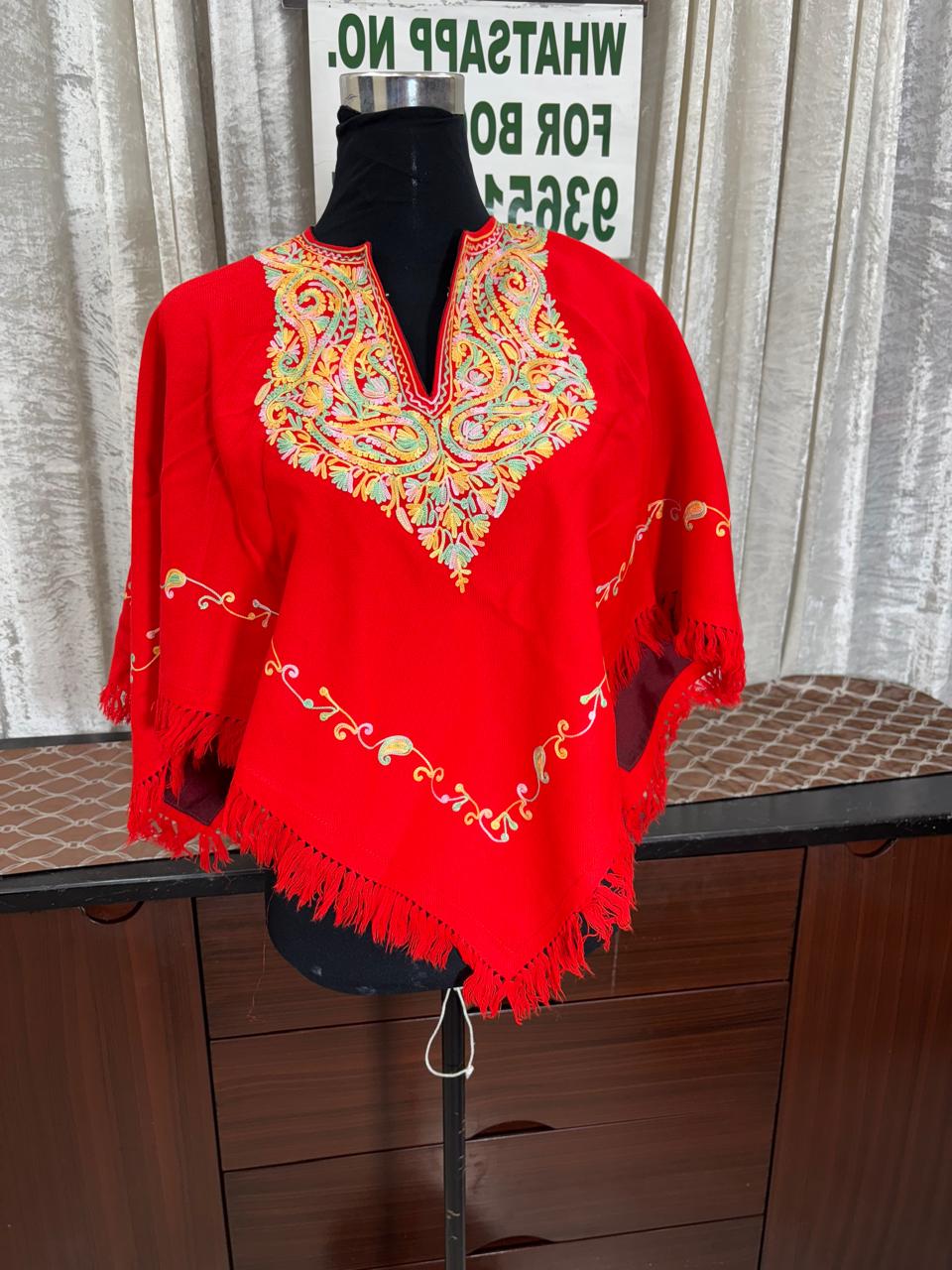 Kashmiri Aari Embroidered Woollen Poncho – | Handcrafted Heritage