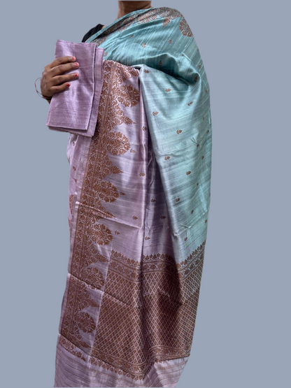 Pure raw  silk Benarsi dual tone  saree