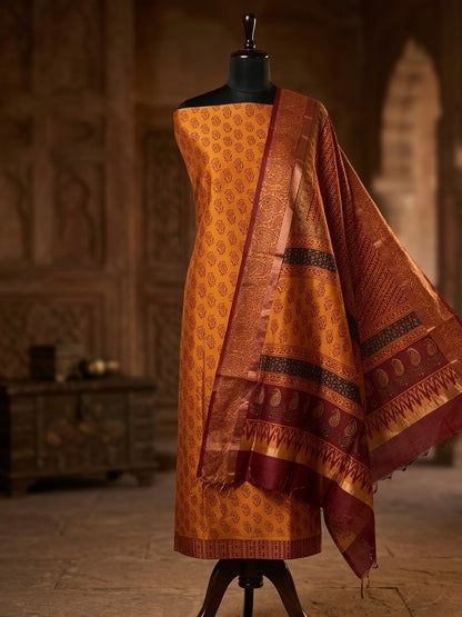 3pc Maheshwari Silk Bagh handblock Dress Material