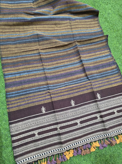Kutch Bhujodi Weaving Handloom Organic Kala Cotton Stole with Tassels