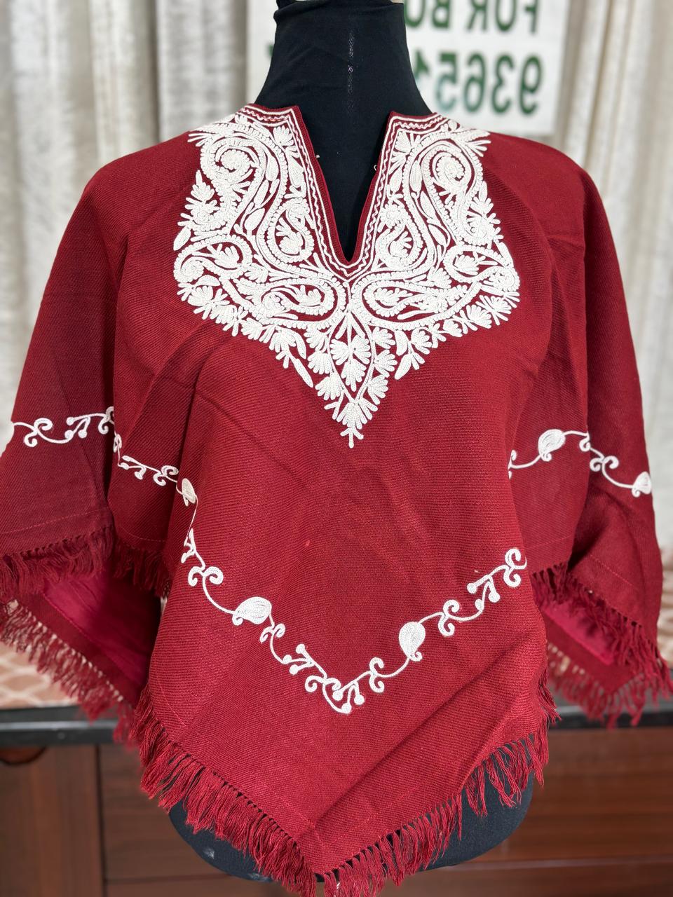Kashmiri Aari Embroidered Woollen Poncho – | Handcrafted Heritage