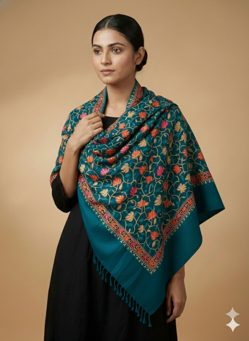 Kashmiri Aari embroidered semi  pashmina stole