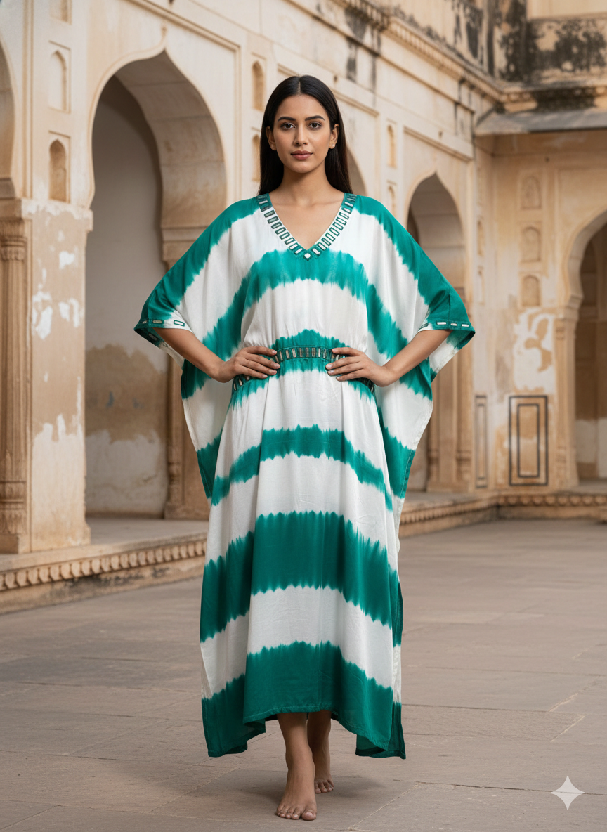 Modal Silk Kaftan Kutchi Hand Embroidered Mirror work