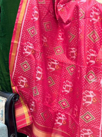 Red handloom pure mulberry silk  Patola dupatta with hathi motif