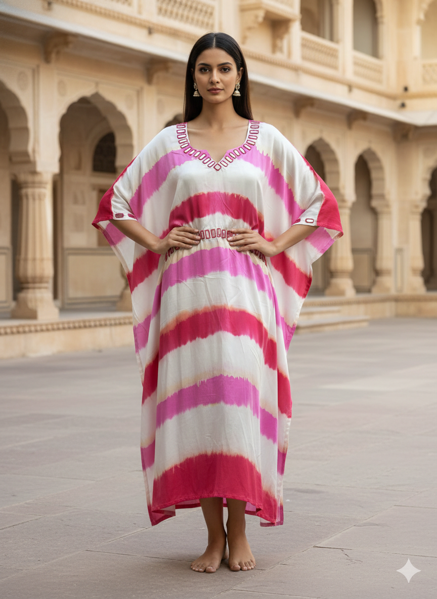 Modal Silk Kaftan Kutchi Hand Embroidered Mirror work