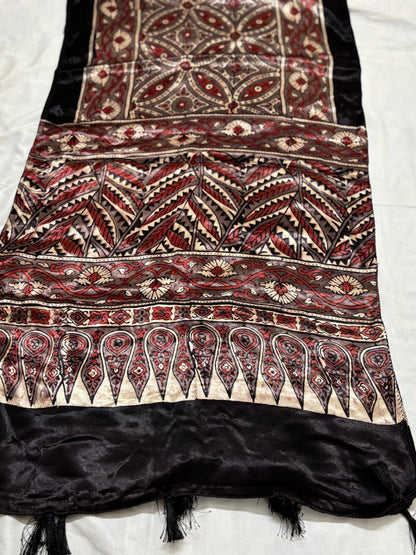 Black Hand block Mashru Silk Ajrakh Stole 09