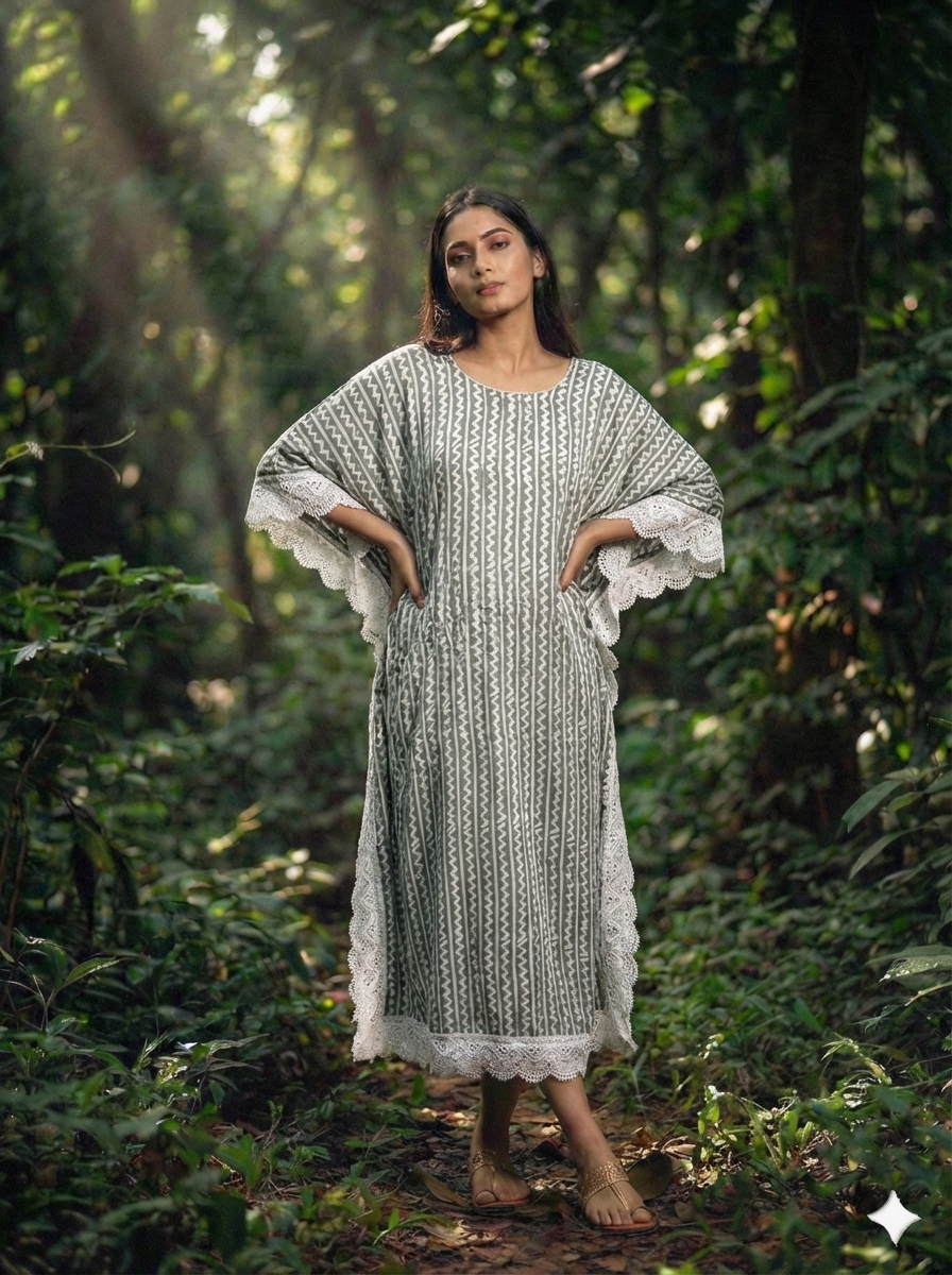 Modal Silk Kaftan Kutchi Hand Embroidered Mirror work