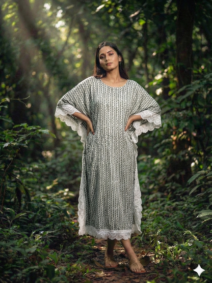 Modal Silk Kaftan Kutchi Hand Embroidered Mirror work