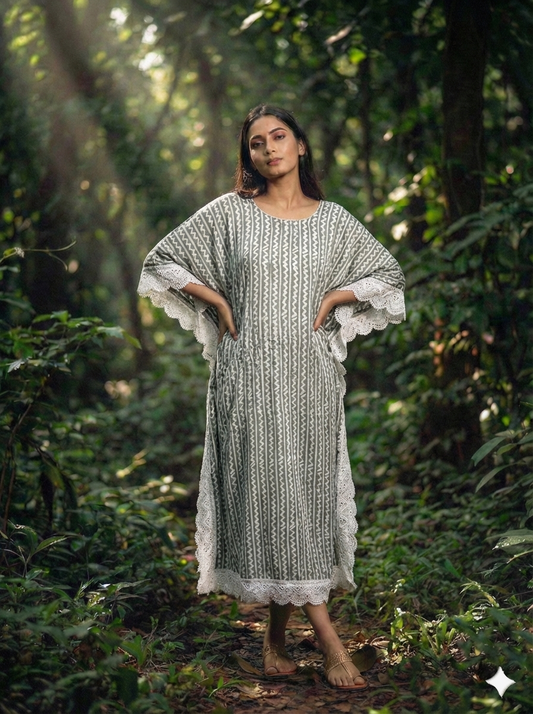 Modal Silk Kaftan Kutchi Hand Embroidered Mirror work