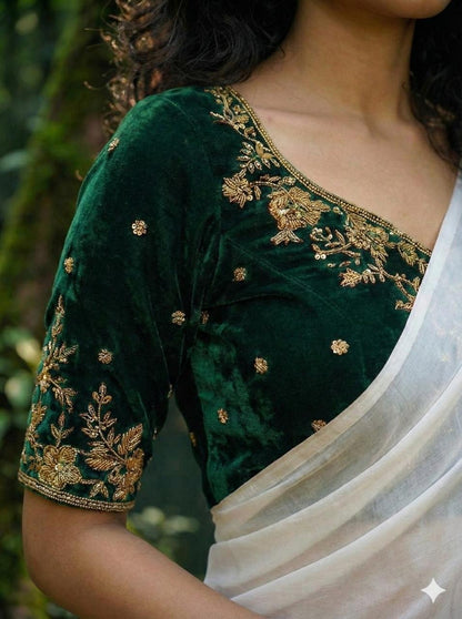 Silk Velvet hand embroidered zardosi blouse