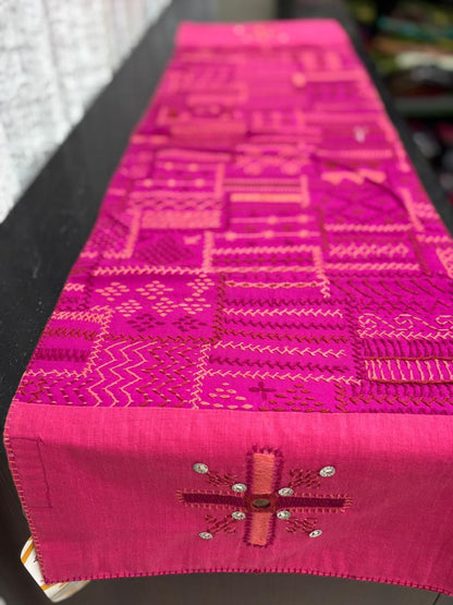 Lambani hand embroidered table runner - length 47 inches * 12.5inches wide Pink