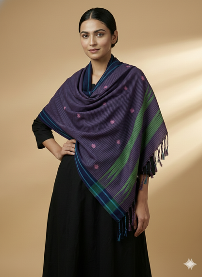 Purple Ilkal Cotton Silk w. Kasuti Stole