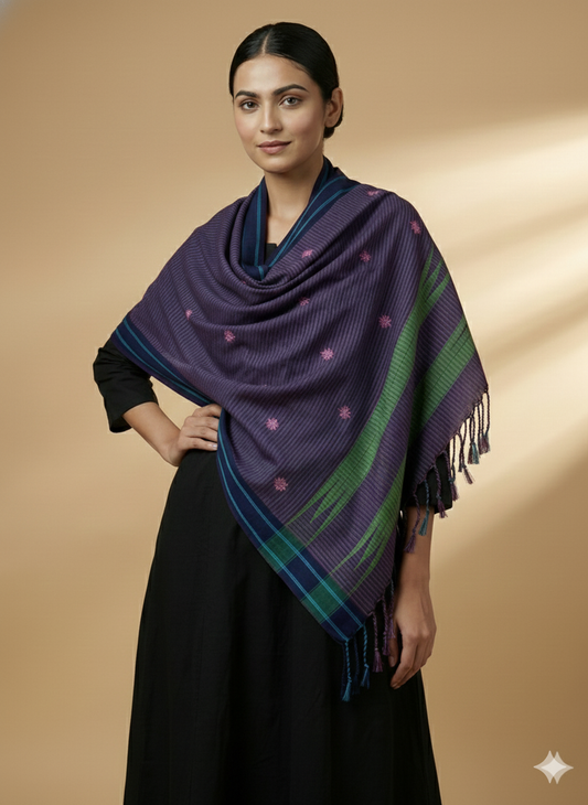 Purple Ilkal Cotton Silk w. Kasuti Stole
